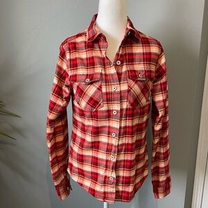 Stio Women’s Willow Flannel Shirt Red Orange Plaid